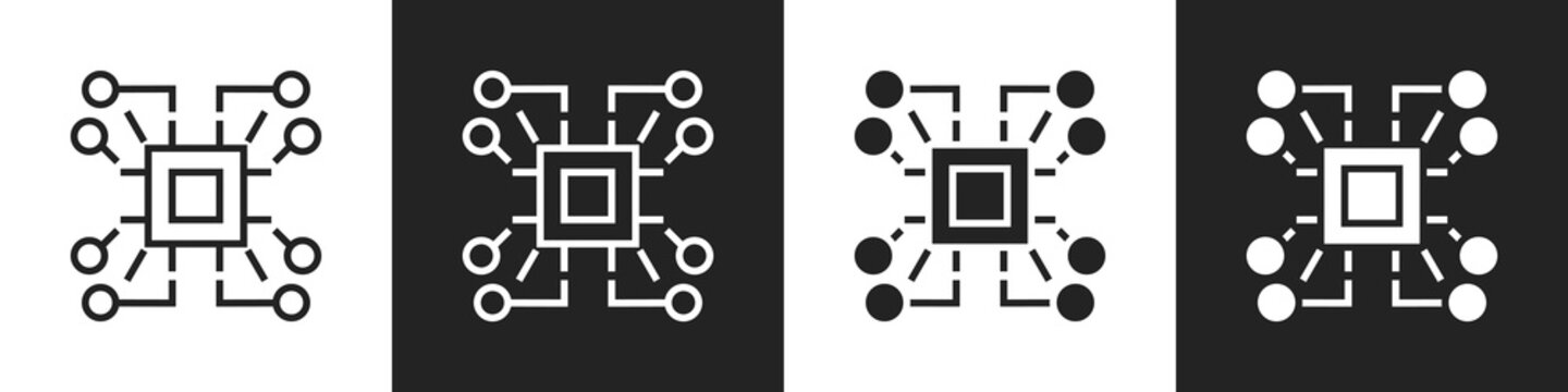 Processor Line And Solid Icon In White And Black Background