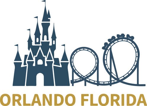 Orlando Florida castle and roller coaster silhouette.