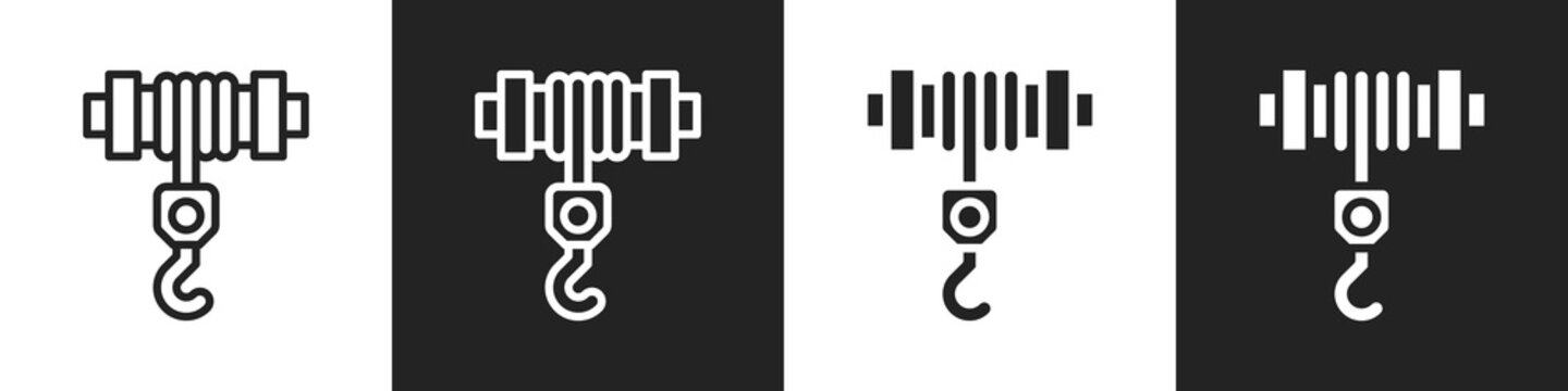 Winch Line And Solid Icon In White And Black Background