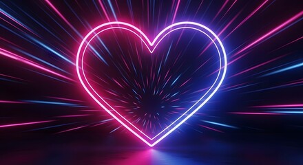 Neon heart with radiant pink and blue lines