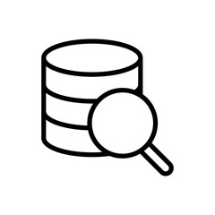 Database with magnifying glass, linear icon. Data search, information analysis, server auditing, query processing. Line with editable stroke