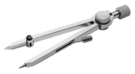 Metal compass tool precision instrument isolated on a transparent background