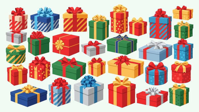 Colorful wrapped presents with ribbons 13.