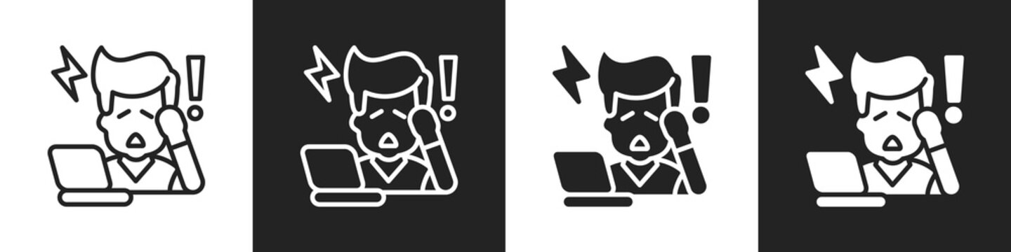Panic Attack Line And Solid Icon In White And Black Background