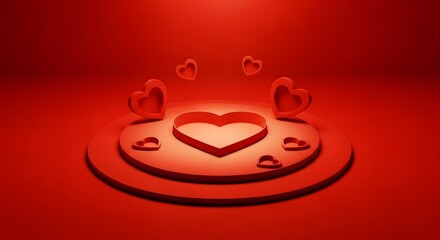 Red heart graphic with floating hearts