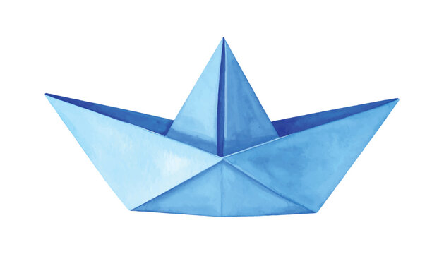 Blue Watercolor Paper Boat on illutrastion transparent background White Background