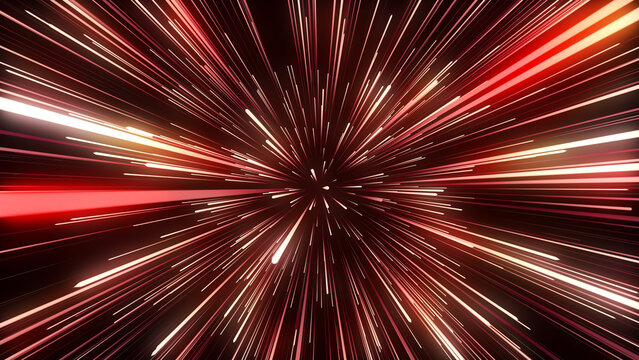 Futuristic hyperspace star travel. Abstract light ray on the speed. Explosion in universe. Movements galaxy in infinity. Warp jump background. Hyperspeed firework. Perspective lines. 3D rendering.
