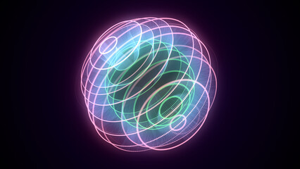 Abstract sci-fi sphere with particles. Technology network connection on world. Futuristic illustration. Global digital connections ai. 3D wireframe geometric sphere. 3D rendering. © Liudmyla
