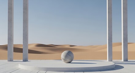 Desert sphere under pillars