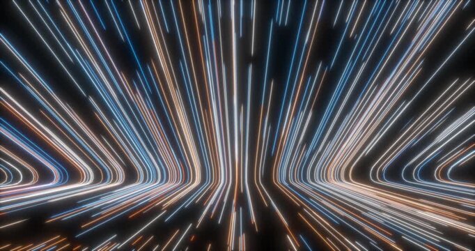 The abstract background comes to life with movable curved lines that create a dynamic scene. Their movement creates a sense of depth and technological atmosphere.