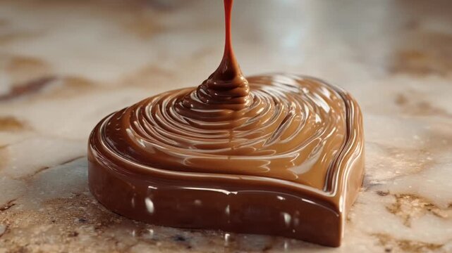 Valentine's Day: A video showcasing melted chocolate being poured into a square-shaped mold on a marble surface