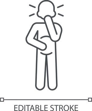 Nausea linear icon. Thin line illustration. Allergy, food poisoning, gastritis symptom. Contour symbol. Early pregnancy morning sickness, toxicosis. Vector isolated outline drawing. Editable stroke