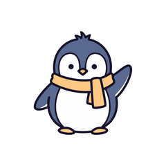 Obraz premium Adorable cartoon penguin wearing orange scarf standing on white background illustration