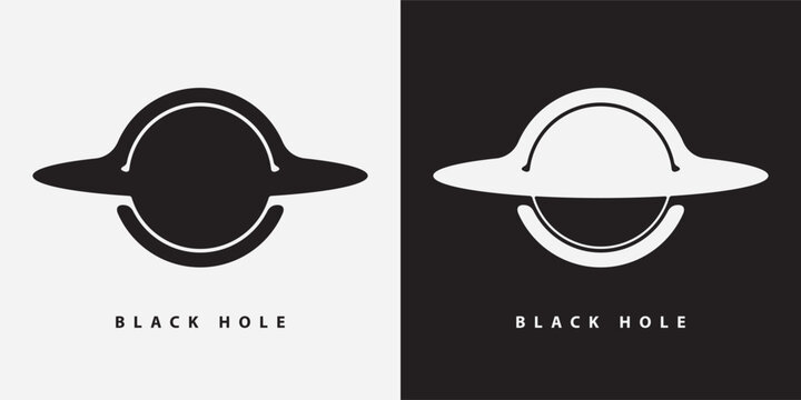 Set of Vector logos or banners with black hole or planet with rings on the theme of space, astronomy, astrophysics and the universe. T-shirt design., tattoo. Not used aI