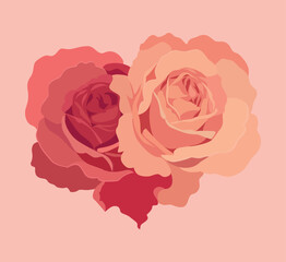 Rose hearts. Vector illustration. Heart in pink color, heart icon for design. Flower with petals. Love, romance hearts. Vector icons. Heart love symbol. For gifts, Valentine's Day, birthday
