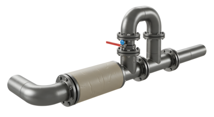 Industrial Pipe System with Valve and Insulation in White Background