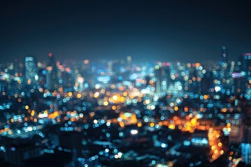 Blurry night cityscape with glowing lights
