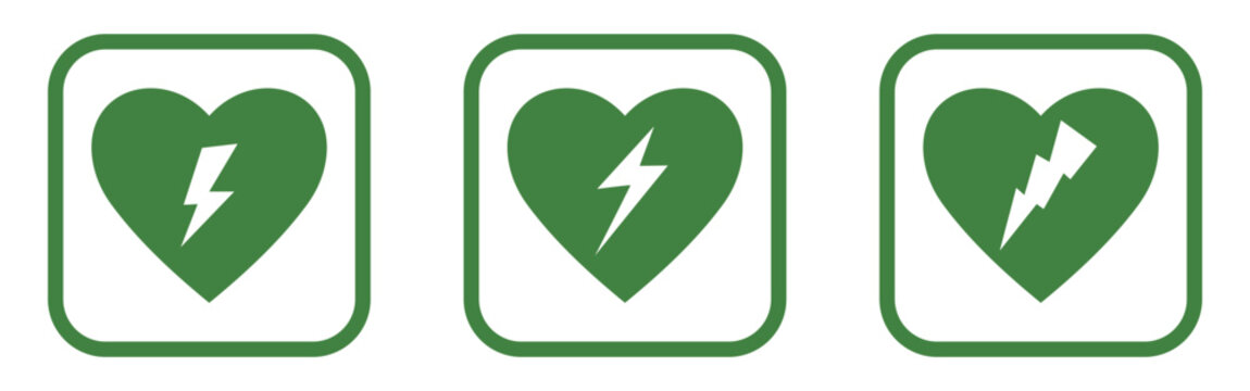 AED love heart care and lifesaving awareness vector illustration.