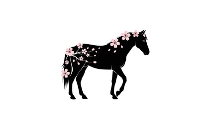 Obraz premium Black horse with pink flowers mane 1.