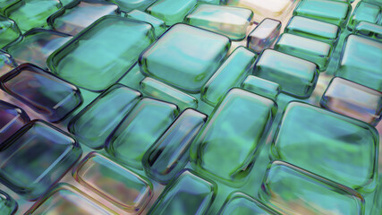 Abstract Teal Glass Tiles With Rounded Squares Create a Modern Geometric Pattern for Design Projects