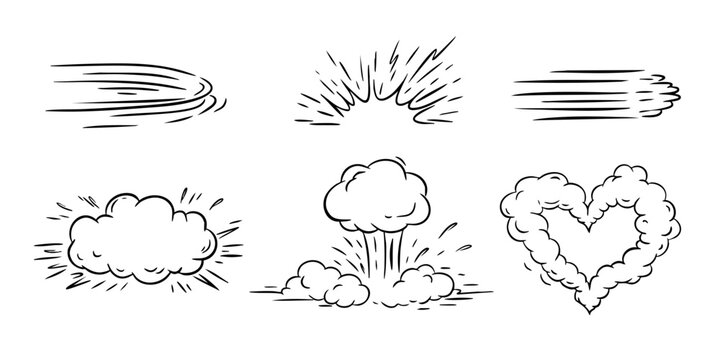 Comic doodle superhero speed smoke and explosion effect collection