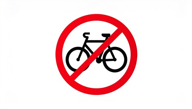 Black bicycle silhouette crossed out by red diagonal line inside red circle indicating no bicycles allowed