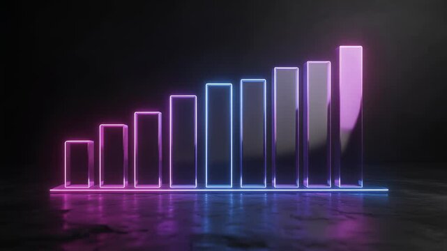 Neon bar chart glow futuristic glass column graph data visualization neon bar graph glow data chart futuristic infographic pink