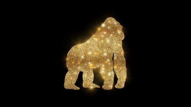 Luxury Gorilla with golden glitter, alpha channel