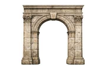 Ancient stone archway with classical architecture detailing, creating a historical gateway or portal, isolated on transparent background