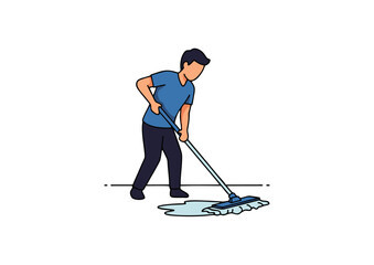 Man cleaning a spill on the floor with a mop