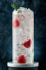 Raspberry Gin Tonic. Gin Highball with Raspberries.