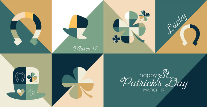 Happy St. Patrick's Day banner. Modern geometric design. - Powered by Adobe