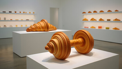 Sweet Workout: Sculptural Composition of Croissant Dumbbells.