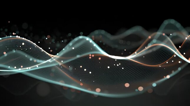 Abstract business analytics visualization with motion graphics and data flow on dark background, viewed from a modern perspective