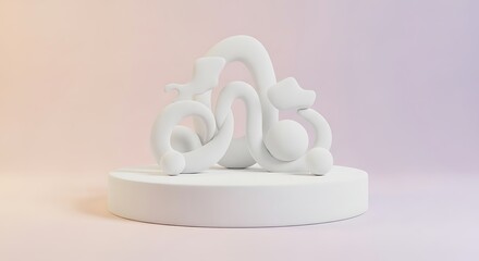 Abstract white sculpture on pedestal