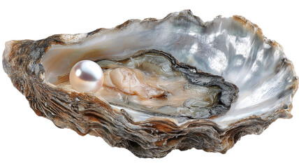 natural pearl inside Fresh raw gourmet oyster seafood in a natural shell isolated on a white background as a healthy organic meal