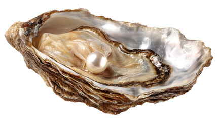 natural pearl inside Fresh raw gourmet oyster seafood in a natural shell isolated on a white background as a healthy organic meal