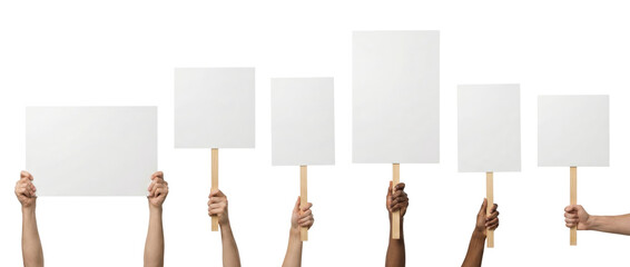 Diverse Hands Holding Blank Protest Signs for Message and Demonstration