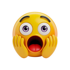 Fototapeta premium yellow emoji expressing shock and surprise with hands on face and open mouth on transparent background