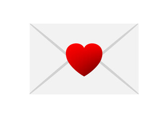 Minimal love-themed envelope illustration featuring a bright red heart placed on a closed white envelope. Clean and simple visual concept symbolizing affection, romantic notes, and emotional communica