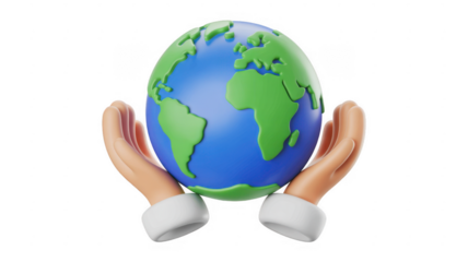 Hands holding blue and green Earth on black globe isolated on a transparent background