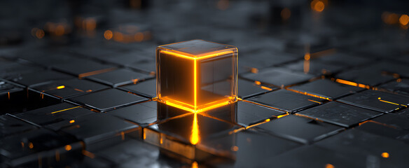 Transparent cube on black technology cube