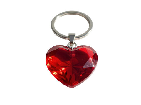 Elegant red crystal heart keychain with silver ring