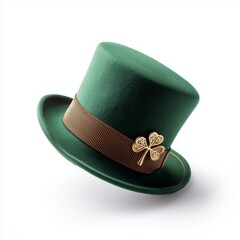 Elegant Green Top Hat with Shamrock Brooch