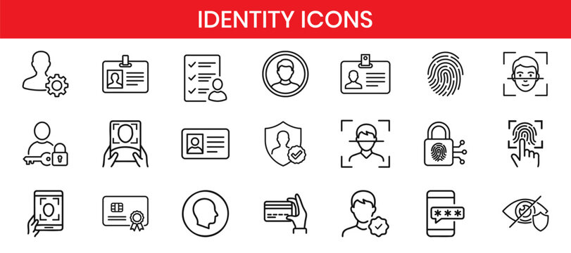 Identity Thin Line Icon Set For User Profile And Authentication