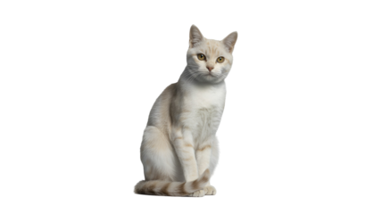 cat with yellow eyes and light brown fur sitting elegantly soft lighting serene atmosphere studio shot isolated on transparent white background
