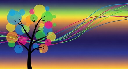 Colorful tree with wavy lines