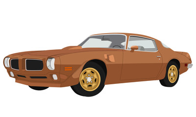 Classic 1970s American muscle car vector illustration in bronze metallic.