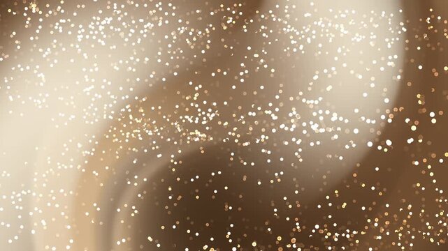 Golden dust speckles on blurred brown background, suitable for luxury designs, festive occasions, elegant concepts, and sparkling backgrounds for visuals.