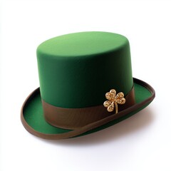 Elegant Green Top Hat with Shamrock Brooch